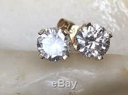 Vintage Estate 14k Gold Natural Diamond Earrings Solitaires Designer Signed Pi