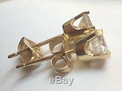 Vintage Estate 14k Gold Natural Diamond Earrings Solitaires Designer Signed Pi