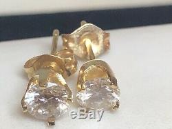 Vintage Estate 14k Gold Natural Diamond Earrings Solitaires Designer Signed Pi