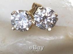 Vintage Estate 14k Gold Natural Diamond Earrings Solitaires Designer Signed Pi