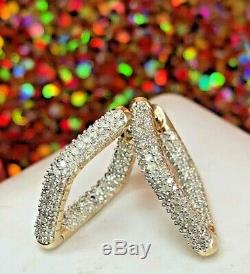 Vintage Estate 14k Gold Natural Diamond Hoop Earrings Designer Signed Wtj