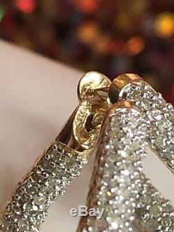 Vintage Estate 14k Gold Natural Diamond Hoop Earrings Designer Signed Wtj