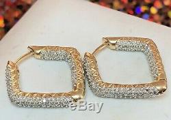 Vintage Estate 14k Gold Natural Diamond Hoop Earrings Designer Signed Wtj