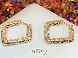 Vintage Estate 14k Gold Natural Diamond Hoop Earrings Designer Signed Wtj