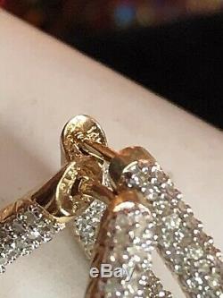 Vintage Estate 14k Gold Natural Diamond Hoop Earrings Designer Signed Wtj