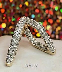 Vintage Estate 14k Gold Natural Diamond Hoop Earrings Designer Signed Wtj