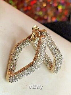 Vintage Estate 14k Gold Natural Diamond Hoop Earrings Designer Signed Wtj