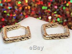 Vintage Estate 14k Gold Natural Diamond Hoop Earrings Designer Signed Wtj