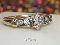 Vintage Estate 14k Gold Natural Diamond Ring Marquise Designer Signed Aj