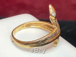 Vintage Estate 14k Gold Natural Diamond Snake Ring Pave' Diamonds Signed Gsd95