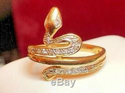 Vintage Estate 14k Gold Natural Diamond Snake Ring Pave' Diamonds Signed Gsd95