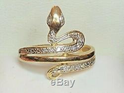 Vintage Estate 14k Gold Natural Diamond Snake Ring Pave' Diamonds Signed Gsd95