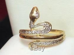 Vintage Estate 14k Gold Natural Diamond Snake Ring Pave' Diamonds Signed Gsd95