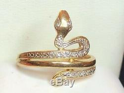 Vintage Estate 14k Gold Natural Diamond Snake Ring Pave' Diamonds Signed Gsd95
