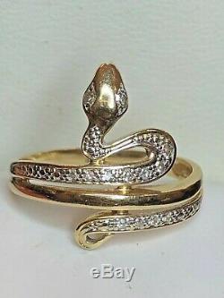 Vintage Estate 14k Gold Natural Diamond Snake Ring Pave' Diamonds Signed Gsd95