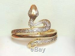 Vintage Estate 14k Gold Natural Diamond Snake Ring Pave' Diamonds Signed Gsd95