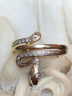 Vintage Estate 14k Gold Natural Diamond Snake Ring Pave' Diamonds Signed Gsd95