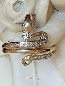 Vintage Estate 14k Gold Natural Diamond Snake Ring Pave' Diamonds Signed Gsd95