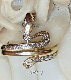 Vintage Estate 14k Gold Natural Diamond Snake Ring Pave' Diamonds Signed Gsd95