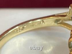 Vintage Estate 14k Gold Natural Greem Emerald & Diamond Ring Flowers Signed