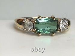 Vintage Estate 14k Gold Natural Green Amethyst Quartz Ring Signed F P Gemstone