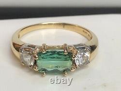 Vintage Estate 14k Gold Natural Green Amethyst Quartz Ring Signed F P Gemstone