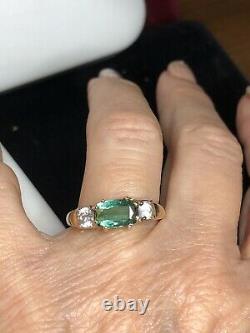 Vintage Estate 14k Gold Natural Green Amethyst Quartz Ring Signed F P Gemstone