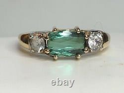 Vintage Estate 14k Gold Natural Green Amethyst Quartz Ring Signed F P Gemstone