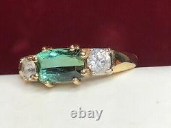 Vintage Estate 14k Gold Natural Green Amethyst Quartz Ring Signed F P Gemstone