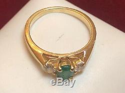 Vintage Estate 14k Gold Natural Green Emerald Diamond Ring Signed Ngc Engagement