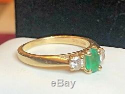Vintage Estate 14k Gold Natural Green Emerald Diamond Ring Signed Ngc Engagement