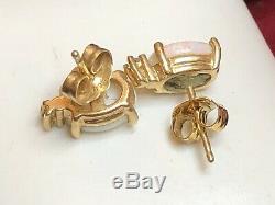 Vintage Estate 14k Gold Natural Opal & Diamond Earrings Signed