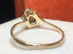 Vintage Estate 14k Gold Natural Opal & Diamond Ring Bypass Signed Gemstone