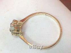 Vintage Estate 14k Gold Natural Opal & Diamond Ring Bypass Signed Gemstone