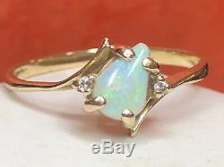 Vintage Estate 14k Gold Natural Opal & Diamond Ring Bypass Signed Gemstone