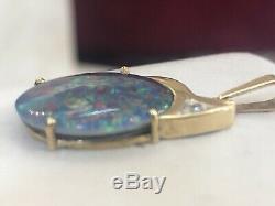 Vintage Estate 14k Gold Natural Opal Natural Diamond Pendant Signed Gemstone