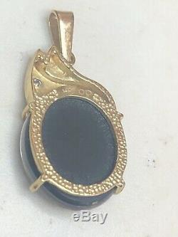 Vintage Estate 14k Gold Natural Opal Natural Diamond Pendant Signed Gemstone