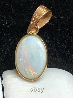Vintage Estate 14k Gold Natural Opal Pendant Charm Designer Signed 585
