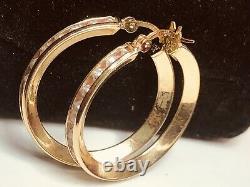 Vintage Estate 14k Gold Natural White Quartz Earrings Hoops Signed Gemstone