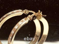 Vintage Estate 14k Gold Natural White Quartz Earrings Hoops Signed Gemstone