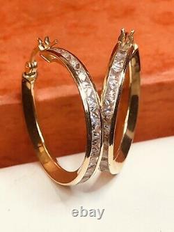 Vintage Estate 14k Gold Natural White Quartz Earrings Hoops Signed Gemstone