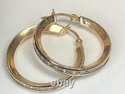 Vintage Estate 14k Gold Natural White Quartz Earrings Hoops Signed Gemstone