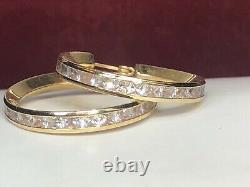 Vintage Estate 14k Gold Natural White Quartz Earrings Hoops Signed Gemstone