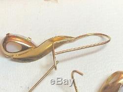 Vintage Estate 14k Gold Opal Earrings Signed Zz Art Deco Syle French Wire