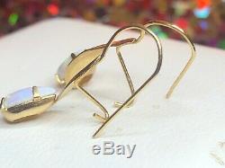 Vintage Estate 14k Gold Opal Earrings Signed Zz Art Deco Syle French Wire