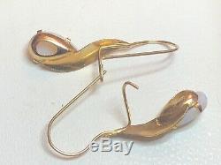 Vintage Estate 14k Gold Opal Earrings Signed Zz Art Deco Syle French Wire