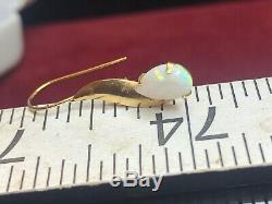 Vintage Estate 14k Gold Opal Earrings Signed Zz Art Deco Syle French Wire