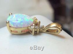 Vintage Estate 14k Gold Opal & Natural Diamond Pendant Signed Ema Gemstone