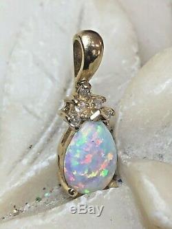 Vintage Estate 14k Gold Opal & Natural Diamond Pendant Signed Ema Gemstone