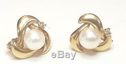 Vintage Estate 14k Gold Pearl Diamond Earrings Wedding Signed Ips Imperial Pearl
